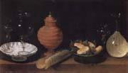 Juan van der Hamen y Leon Style life with glasses of ceramics and Geback oil painting